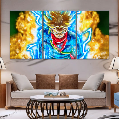 Dragon Ball Super Future Trunks Canvas Wall Art - 5 Piece Split Panel DBZ Anime Poster - Framed Ready to Hang Living Room Man Cave Decor - DR5107