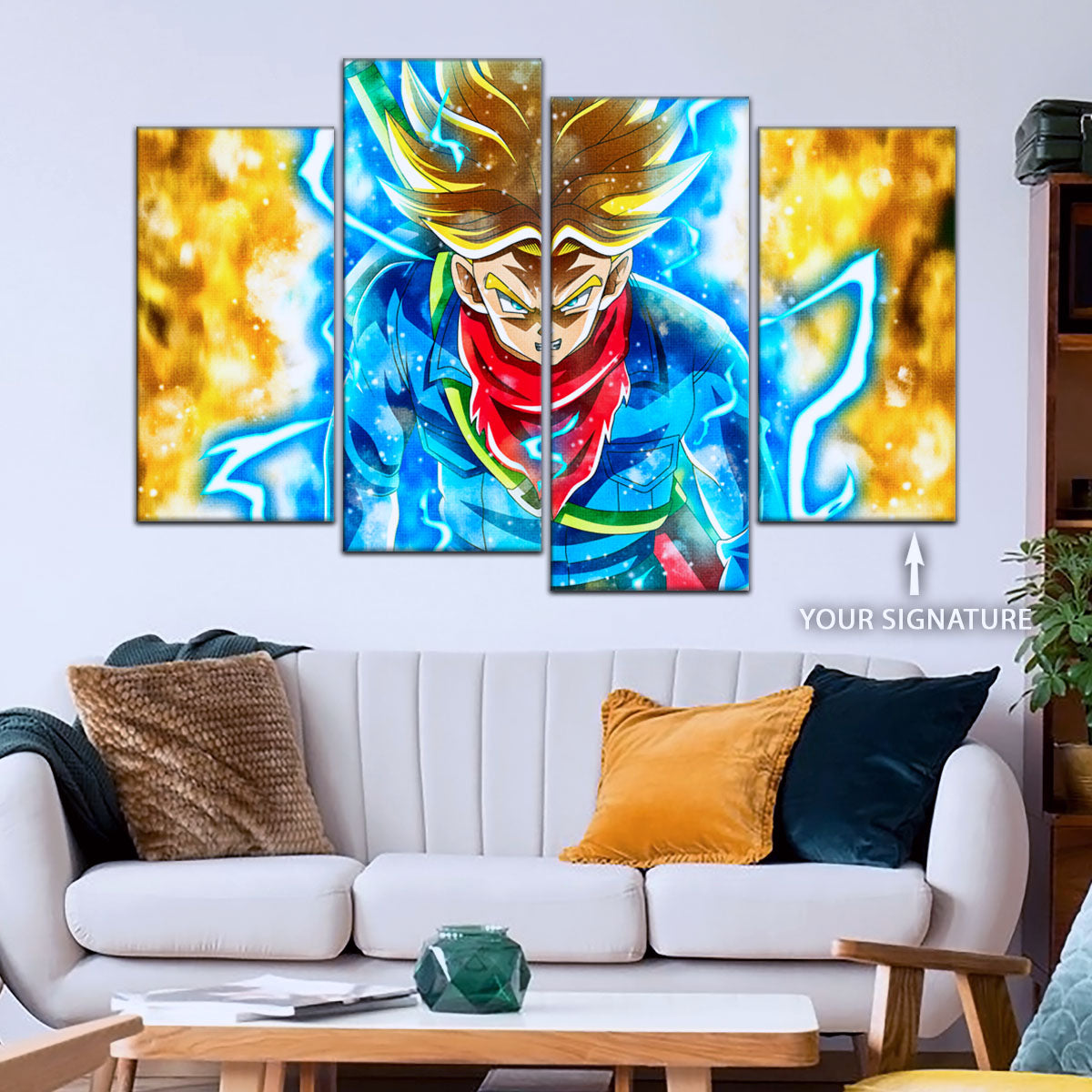 Dragon Ball Super Future Trunks Canvas Wall Art - 5 Piece Split Panel DBZ Anime Poster - Framed Ready to Hang Living Room Man Cave Decor - DR5107