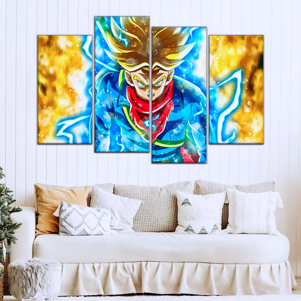 Dragon Ball Super Future Trunks Canvas Wall Art - 5 Piece Split Panel DBZ Anime Poster - Framed Ready to Hang Living Room Man Cave Decor - DR5107