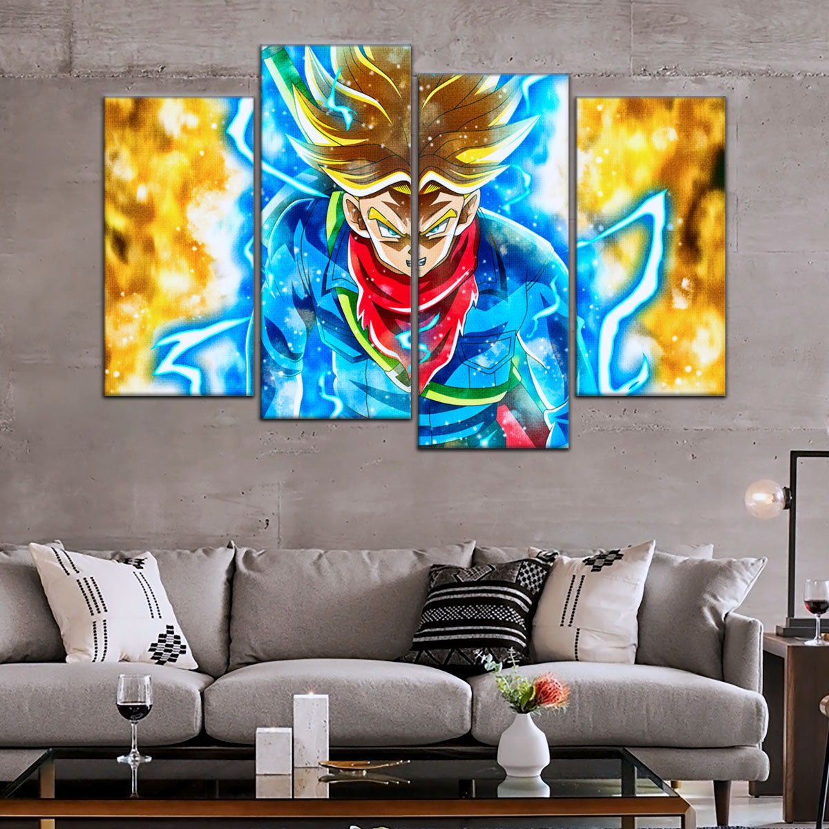 Dragon Ball Super Future Trunks Canvas Wall Art - 5 Piece Split Panel DBZ Anime Poster - Framed Ready to Hang Living Room Man Cave Decor - DR5107
