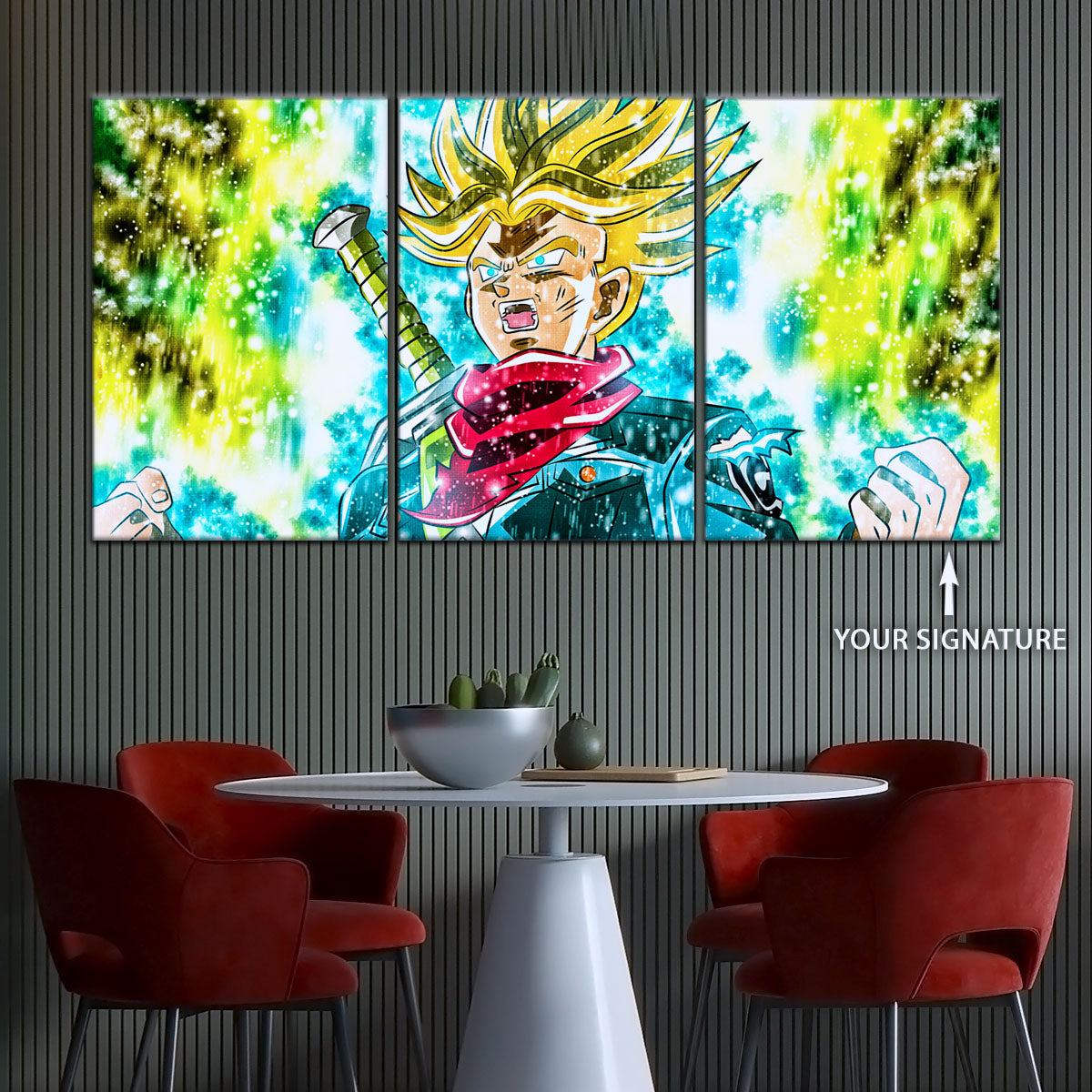 Dragon Ball Super Future Trunks Canvas Wall Art - 5 Piece Split Panel DBZ Anime Poster - Framed Ready to Hang Living Room Man Cave Decor - DR5110
