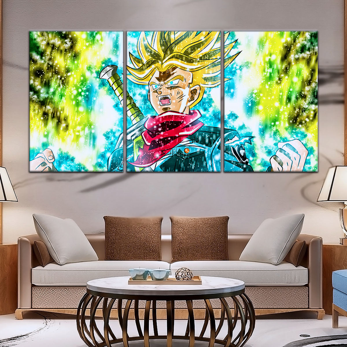 Dragon Ball Super Future Trunks Canvas Wall Art - 5 Piece Split Panel DBZ Anime Poster - Framed Ready to Hang Living Room Man Cave Decor - DR5110