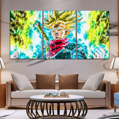 Dragon Ball Super Future Trunks Canvas Wall Art - 5 Piece Split Panel DBZ Anime Poster - Framed Ready to Hang Living Room Man Cave Decor - DR5110