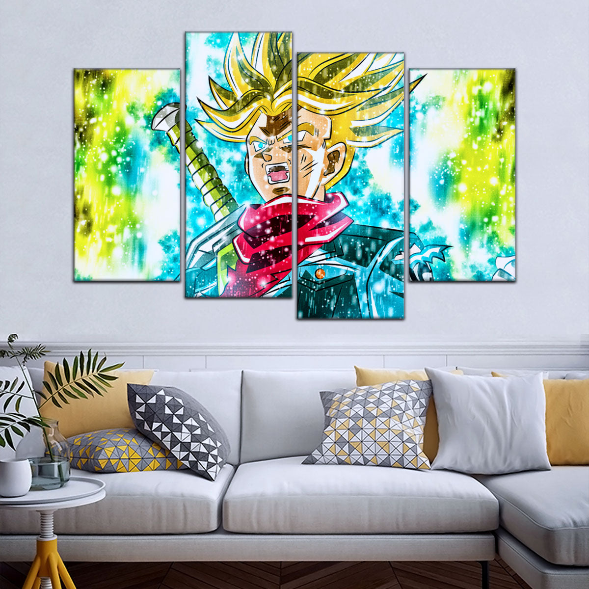 Dragon Ball Super Future Trunks Canvas Wall Art - 5 Piece Split Panel DBZ Anime Poster - Framed Ready to Hang Living Room Man Cave Decor - DR5110