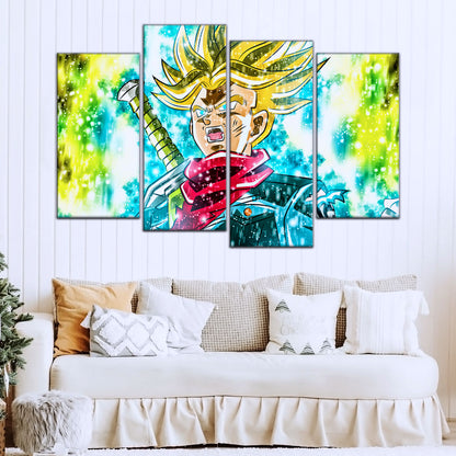 Dragon Ball Super Future Trunks Canvas Wall Art - 5 Piece Split Panel DBZ Anime Poster - Framed Ready to Hang Living Room Man Cave Decor - DR5110