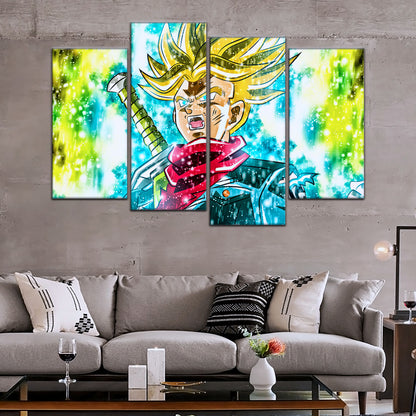 Dragon Ball Super Future Trunks Canvas Wall Art - 5 Piece Split Panel DBZ Anime Poster - Framed Ready to Hang Living Room Man Cave Decor - DR5110