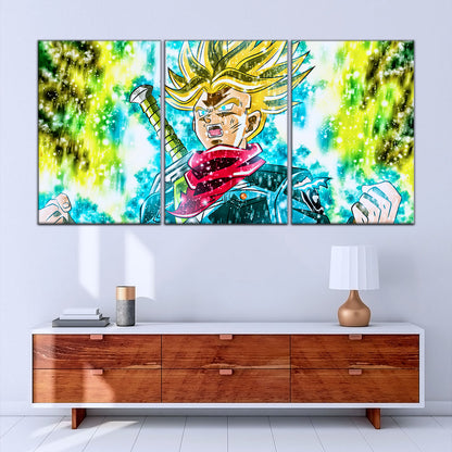 Dragon Ball Super Future Trunks Canvas Wall Art - 5 Piece Split Panel DBZ Anime Poster - Framed Ready to Hang Living Room Man Cave Decor - DR5110