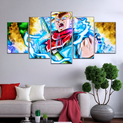 Dragon Ball Super Future Trunks Canvas Wall Art  - 5 Piece Split Panel DBZ Anime Poster - Framed Ready to Hang Living Room Man Cave Decor - DR5111