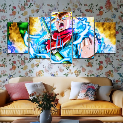 Dragon Ball Super Future Trunks Canvas Wall Art  - 5 Piece Split Panel DBZ Anime Poster - Framed Ready to Hang Living Room Man Cave Decor - DR5111