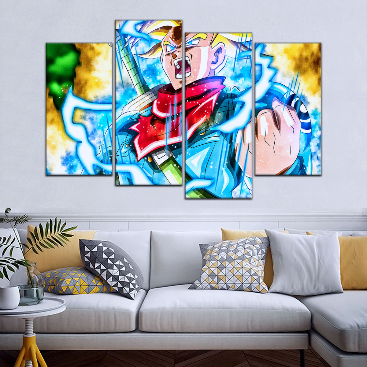 Dragon Ball Super Future Trunks Canvas Wall Art  - 5 Piece Split Panel DBZ Anime Poster - Framed Ready to Hang Living Room Man Cave Decor - DR5111