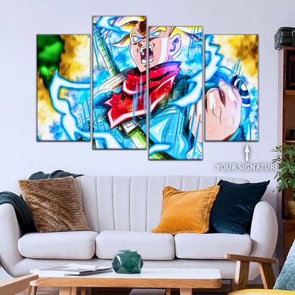 Dragon Ball Super Future Trunks Canvas Wall Art  - 5 Piece Split Panel DBZ Anime Poster - Framed Ready to Hang Living Room Man Cave Decor - DR5111
