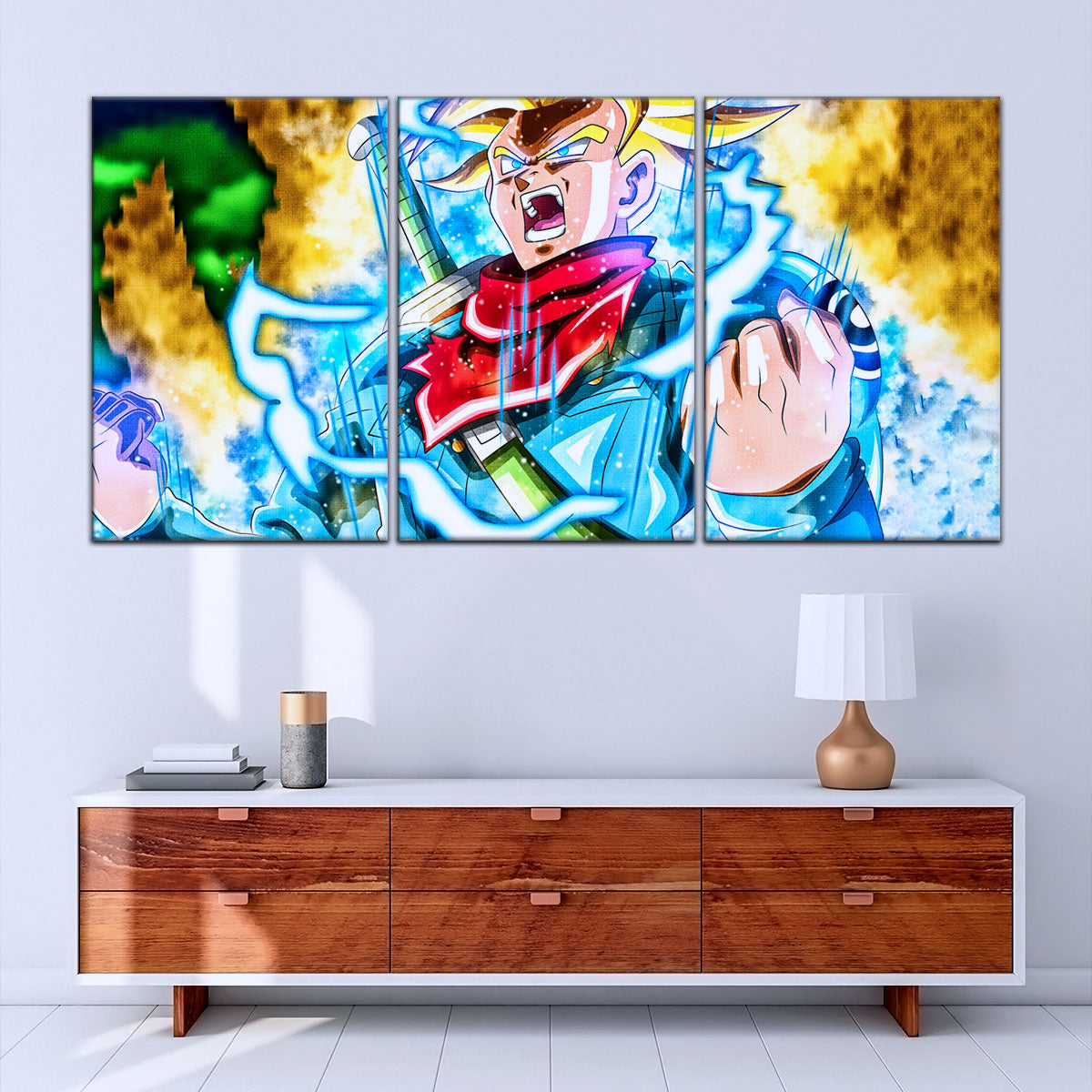 Dragon Ball Super Future Trunks Canvas Wall Art  - 5 Piece Split Panel DBZ Anime Poster - Framed Ready to Hang Living Room Man Cave Decor - DR5111