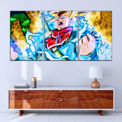 Dragon Ball Super Future Trunks Canvas Wall Art  - 5 Piece Split Panel DBZ Anime Poster - Framed Ready to Hang Living Room Man Cave Decor - DR5111