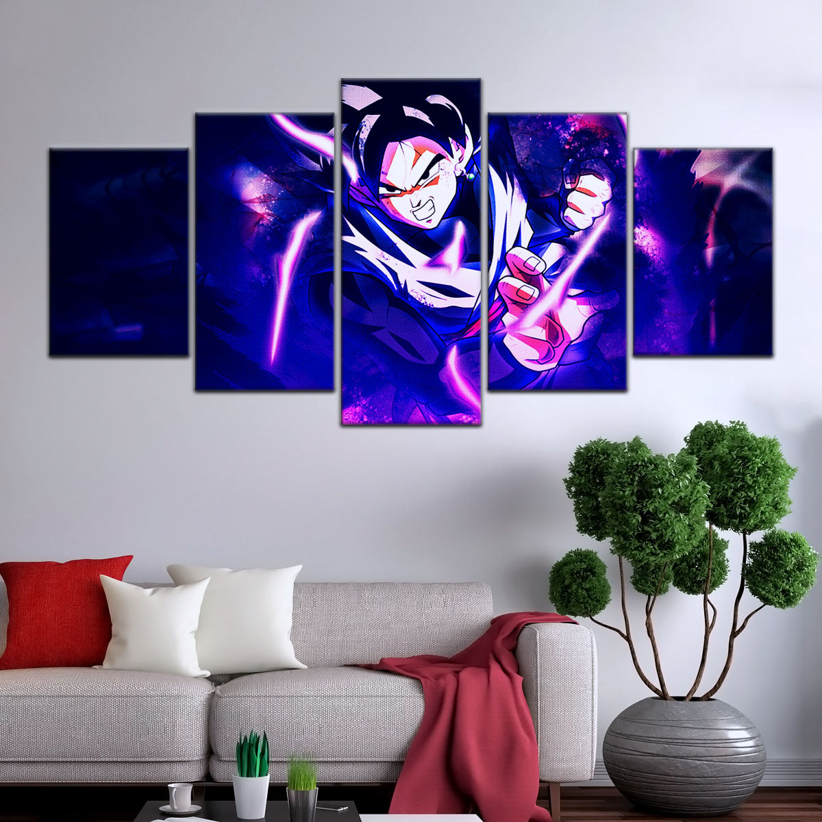 Dragon Ball Super Goku Black Canvas Wall Art - 5 Piece Split Panel DBZ Anime Poster - Framed Ready to Hang Living Room Man Cave Decor - DR5003
