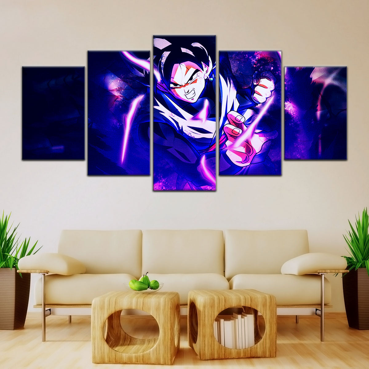 Dragon Ball Super Goku Black Canvas Wall Art - 5 Piece Split Panel DBZ Anime Poster - Framed Ready to Hang Living Room Man Cave Decor - DR5003