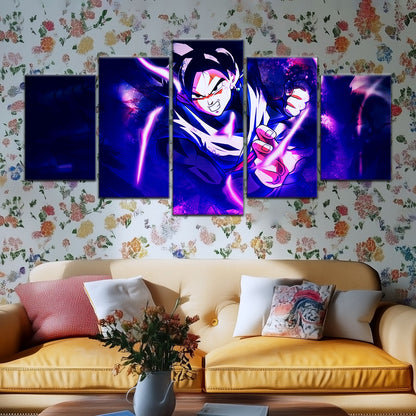 Dragon Ball Super Goku Black Canvas Wall Art - 5 Piece Split Panel DBZ Anime Poster - Framed Ready to Hang Living Room Man Cave Decor - DR5003