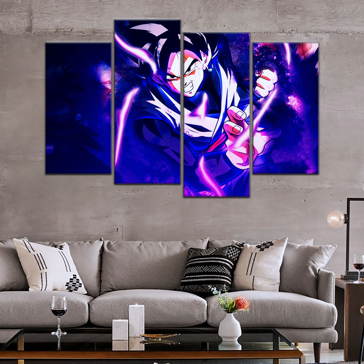Dragon Ball Super Goku Black Canvas Wall Art - 5 Piece Split Panel DBZ Anime Poster - Framed Ready to Hang Living Room Man Cave Decor - DR5003
