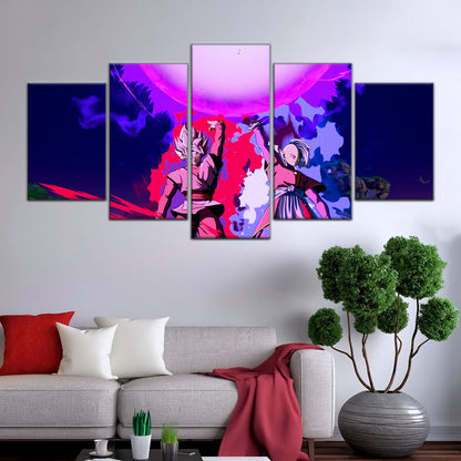 Dragon Ball Super Goku Black and Zamasu Canvas Wall Art - 5 Piece Split Panel DBZ Anime Poster - Ready to Hang Living Room Man Cave Decor - DR5135
