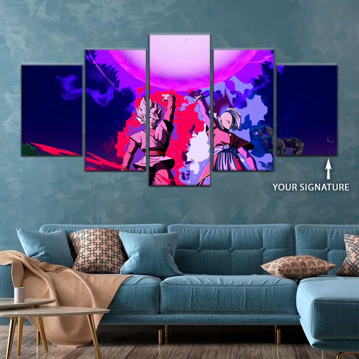 Dragon Ball Super Goku Black and Zamasu Canvas Wall Art - 5 Piece Split Panel DBZ Anime Poster - Ready to Hang Living Room Man Cave Decor - DR5135