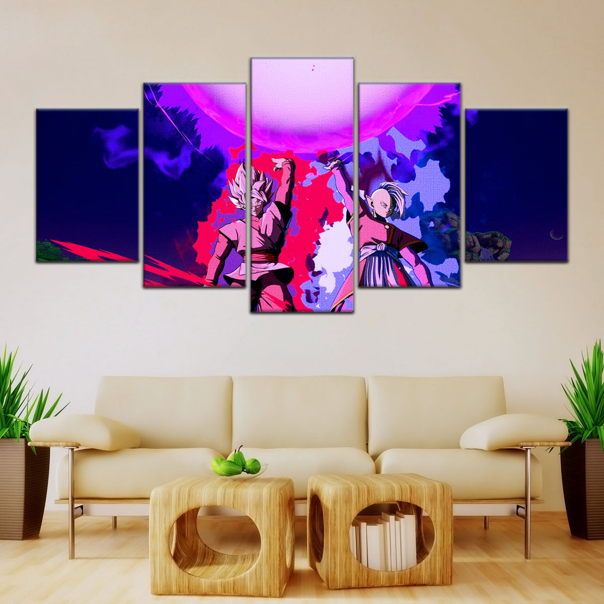 Dragon Ball Super Goku Black and Zamasu Canvas Wall Art - 5 Piece Split Panel DBZ Anime Poster - Ready to Hang Living Room Man Cave Decor - DR5135