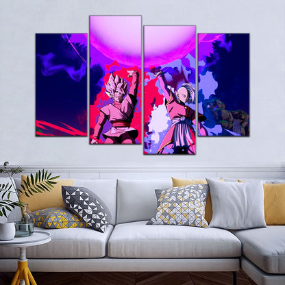 Dragon Ball Super Goku Black and Zamasu Canvas Wall Art - 5 Piece Split Panel DBZ Anime Poster - Ready to Hang Living Room Man Cave Decor - DR5135