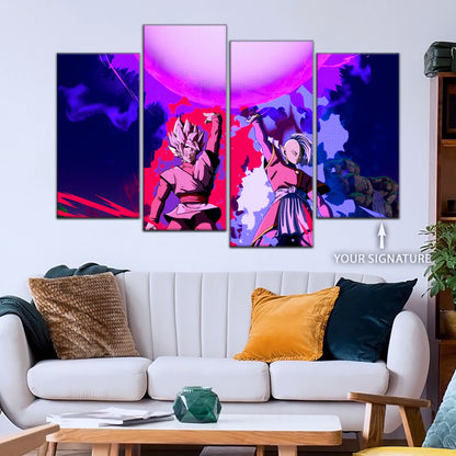 Dragon Ball Super Goku Black and Zamasu Canvas Wall Art - 5 Piece Split Panel DBZ Anime Poster - Ready to Hang Living Room Man Cave Decor - DR5135