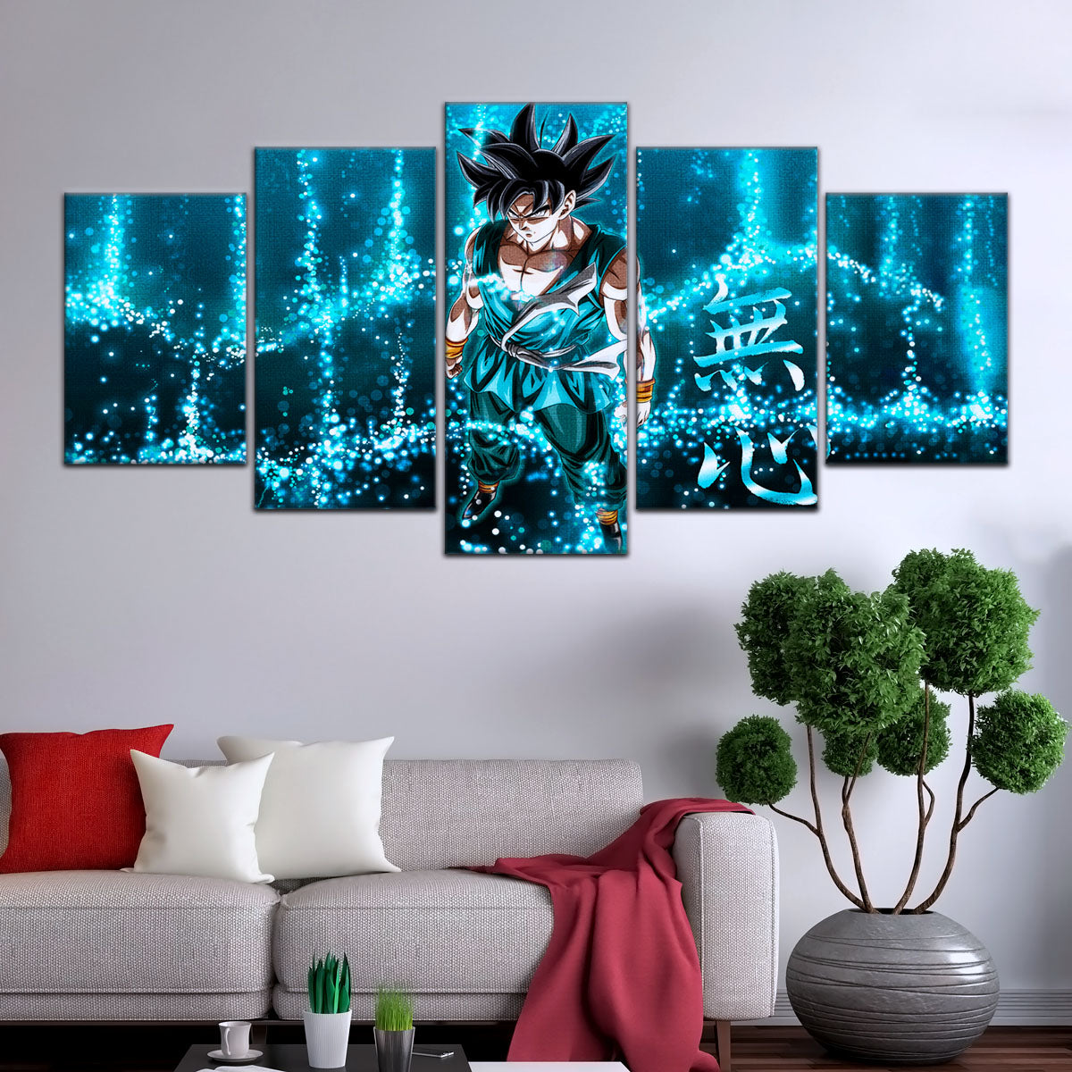 Dragon Ball Super Goku Ultra Instinct Canvas Wall Art - 5 Piece Split Panel DBZ Anime Poster - Ready to Hang Living Room Man Cave Decor - DR5034