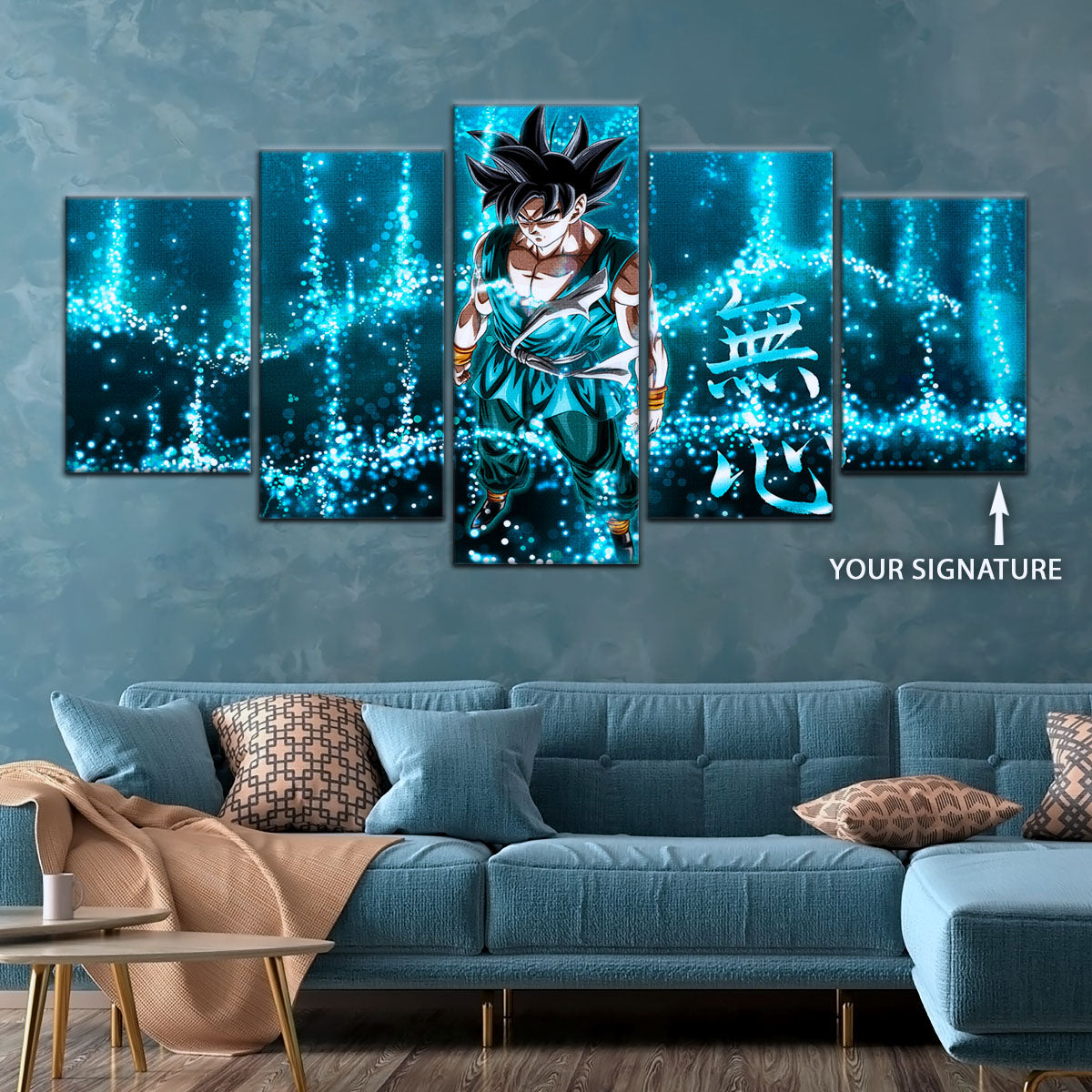 Dragon Ball Super Goku Ultra Instinct Canvas Wall Art - 5 Piece Split Panel DBZ Anime Poster - Ready to Hang Living Room Man Cave Decor - DR5034