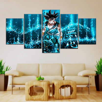 Dragon Ball Super Goku Ultra Instinct Canvas Wall Art - 5 Piece Split Panel DBZ Anime Poster - Ready to Hang Living Room Man Cave Decor - DR5034