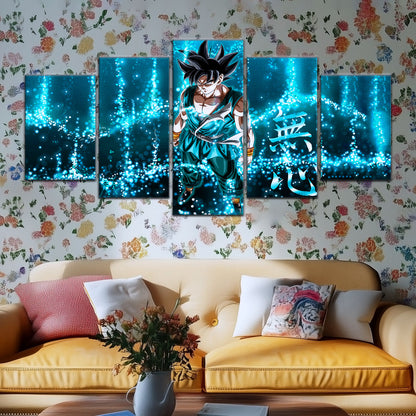 Dragon Ball Super Goku Ultra Instinct Canvas Wall Art - 5 Piece Split Panel DBZ Anime Poster - Ready to Hang Living Room Man Cave Decor - DR5034