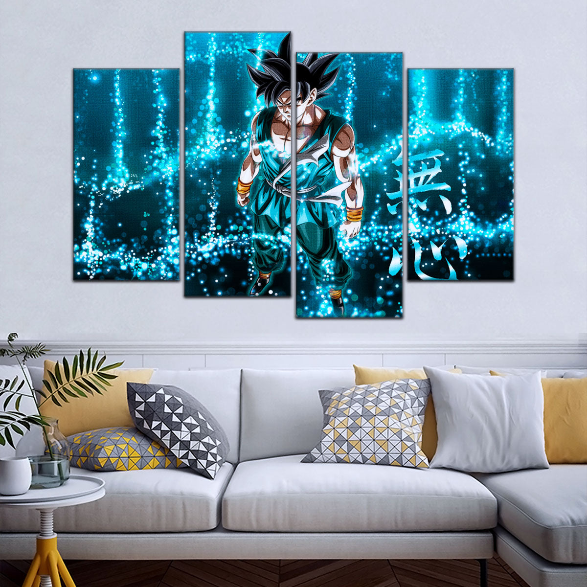 Dragon Ball Super Goku Ultra Instinct Canvas Wall Art - 5 Piece Split Panel DBZ Anime Poster - Ready to Hang Living Room Man Cave Decor - DR5034