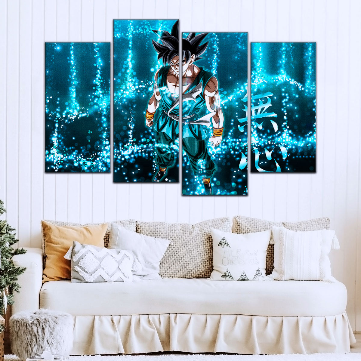 Dragon Ball Super Goku Ultra Instinct Canvas Wall Art - 5 Piece Split Panel DBZ Anime Poster - Ready to Hang Living Room Man Cave Decor - DR5034