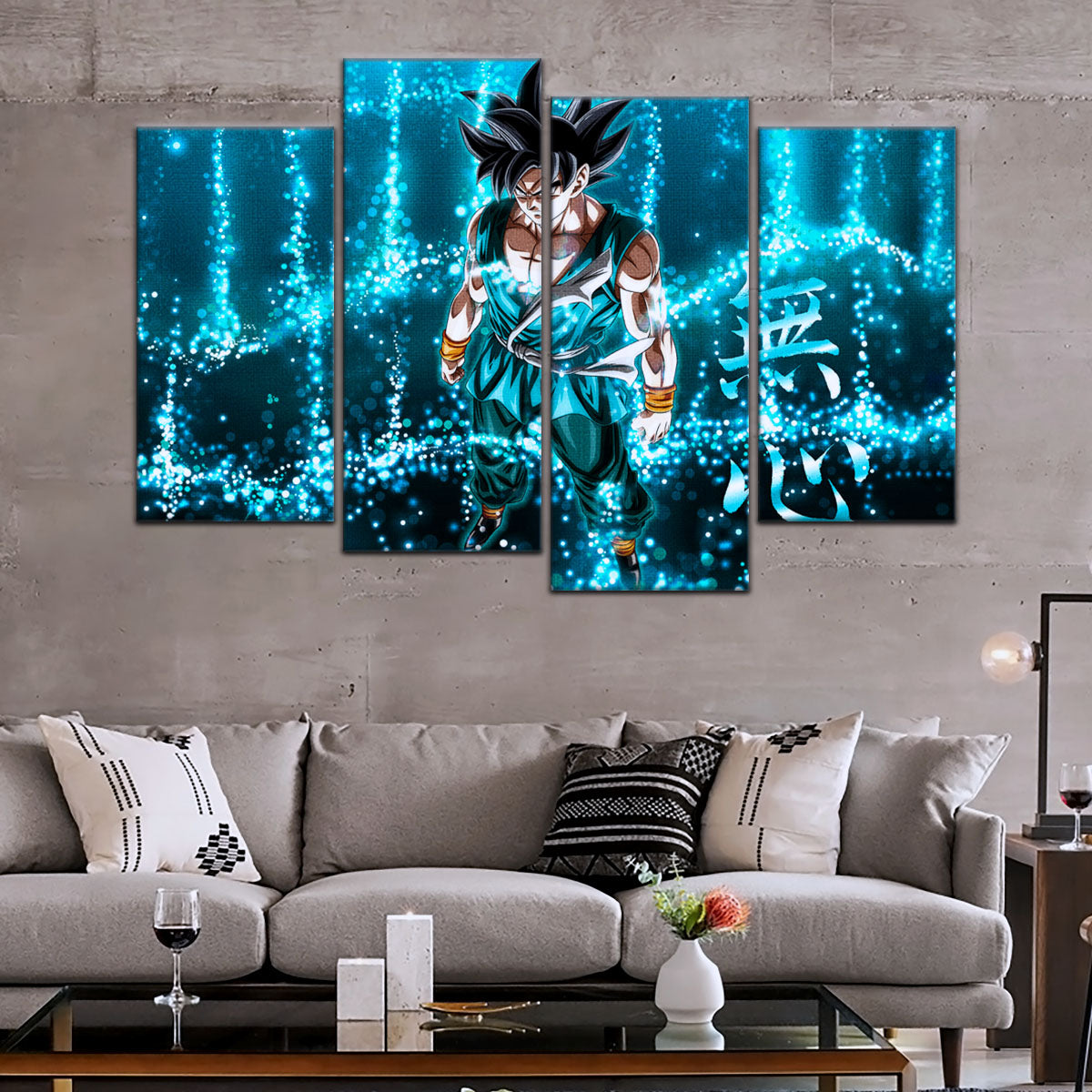 Dragon Ball Super Goku Ultra Instinct Canvas Wall Art - 5 Piece Split Panel DBZ Anime Poster - Ready to Hang Living Room Man Cave Decor - DR5034