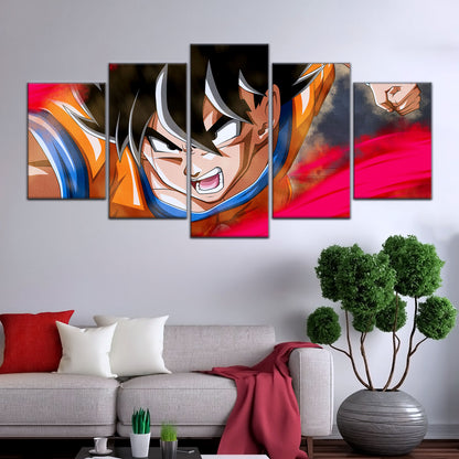Dragon Ball Super Goku Ultra Instinct Canvas Wall Art - 5 Piece Split Panel DBZ Anime Poster - Ready to Hang Living Room Man Cave Decor - DR5036