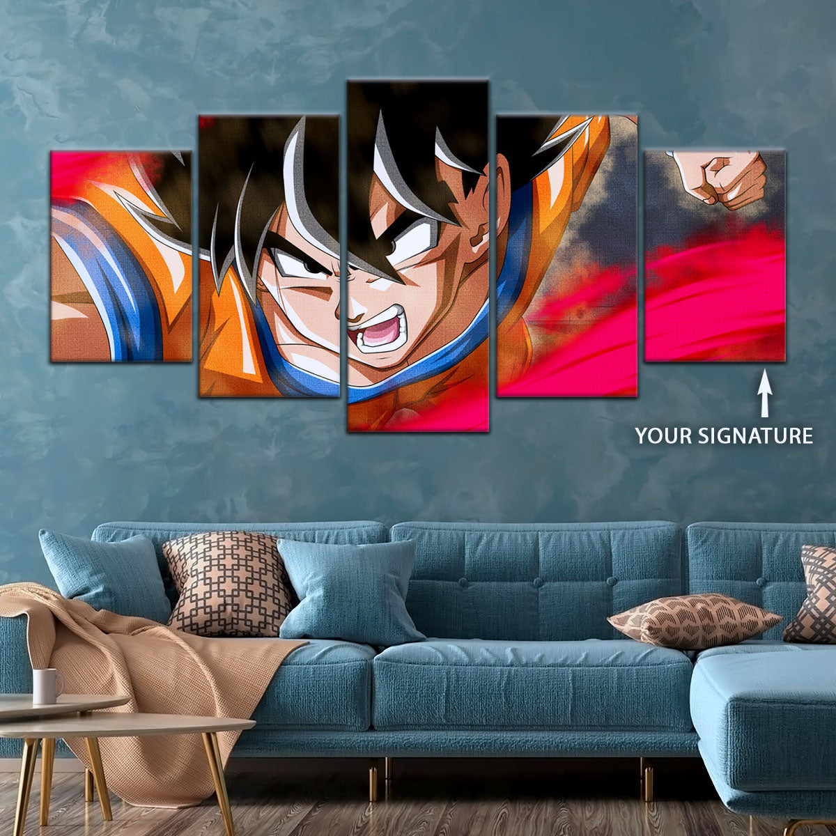 Dragon Ball Super Goku Ultra Instinct Canvas Wall Art - 5 Piece Split Panel DBZ Anime Poster - Ready to Hang Living Room Man Cave Decor - DR5036