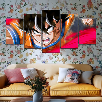 Dragon Ball Super Goku Ultra Instinct Canvas Wall Art - 5 Piece Split Panel DBZ Anime Poster - Ready to Hang Living Room Man Cave Decor - DR5036