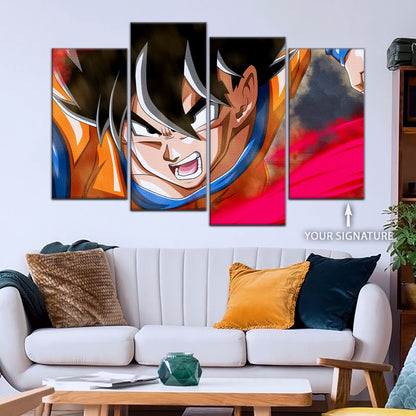 Dragon Ball Super Goku Ultra Instinct Canvas Wall Art - 5 Piece Split Panel DBZ Anime Poster - Ready to Hang Living Room Man Cave Decor - DR5036