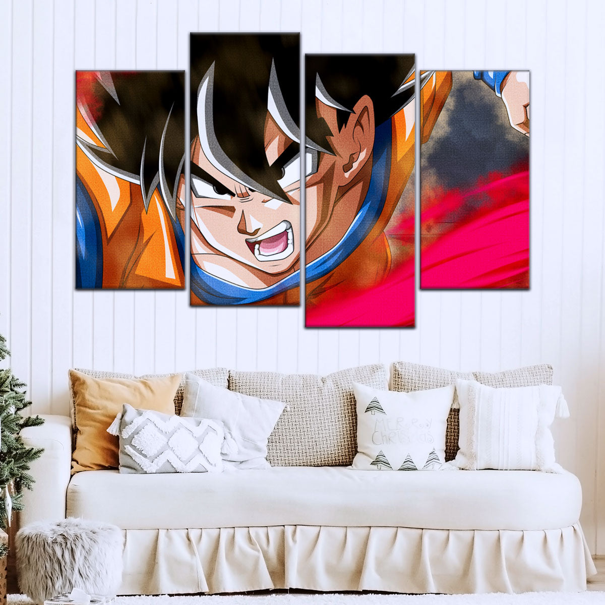 Dragon Ball Super Goku Ultra Instinct Canvas Wall Art - 5 Piece Split Panel DBZ Anime Poster - Ready to Hang Living Room Man Cave Decor - DR5036