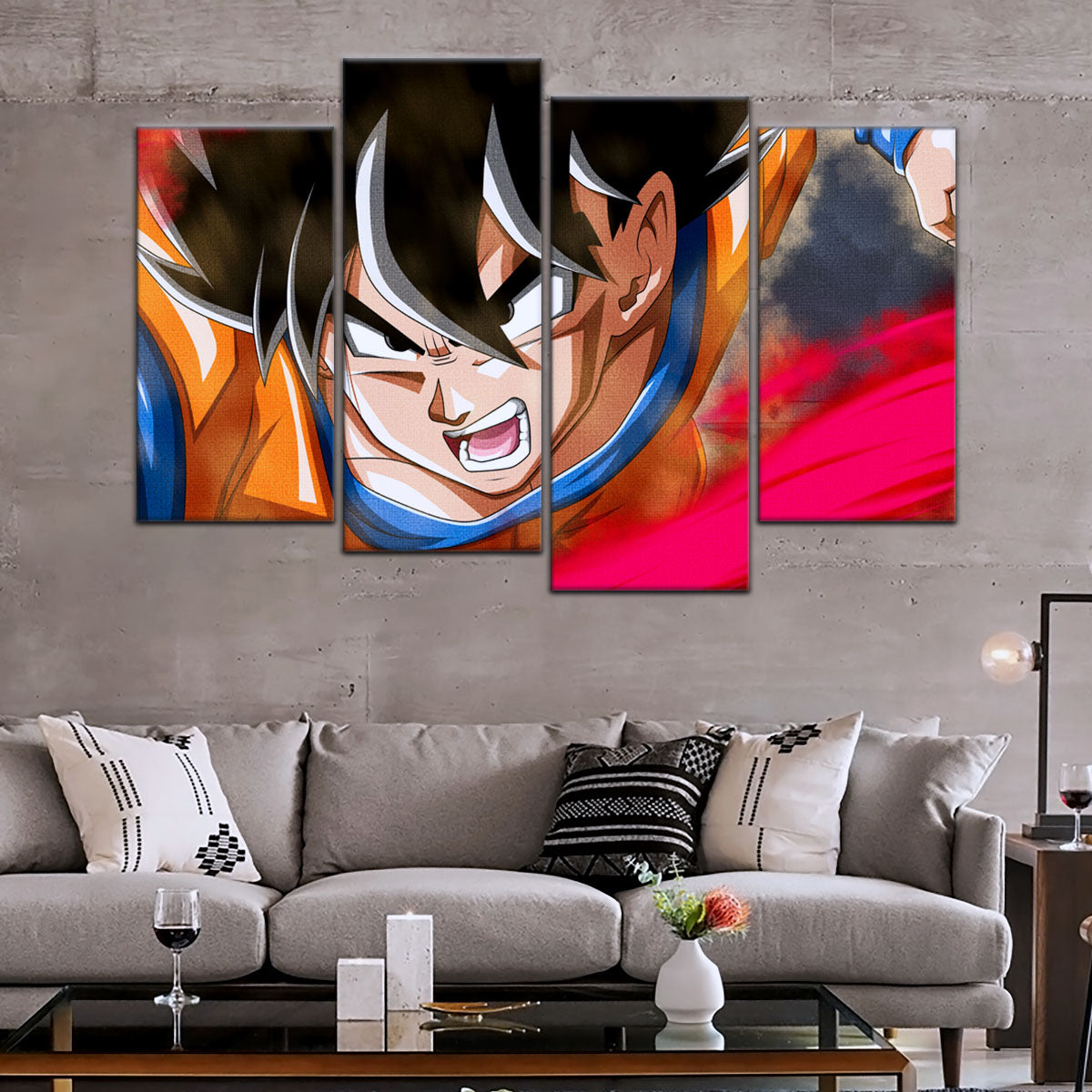 Dragon Ball Super Goku Ultra Instinct Canvas Wall Art - 5 Piece Split Panel DBZ Anime Poster - Ready to Hang Living Room Man Cave Decor - DR5036