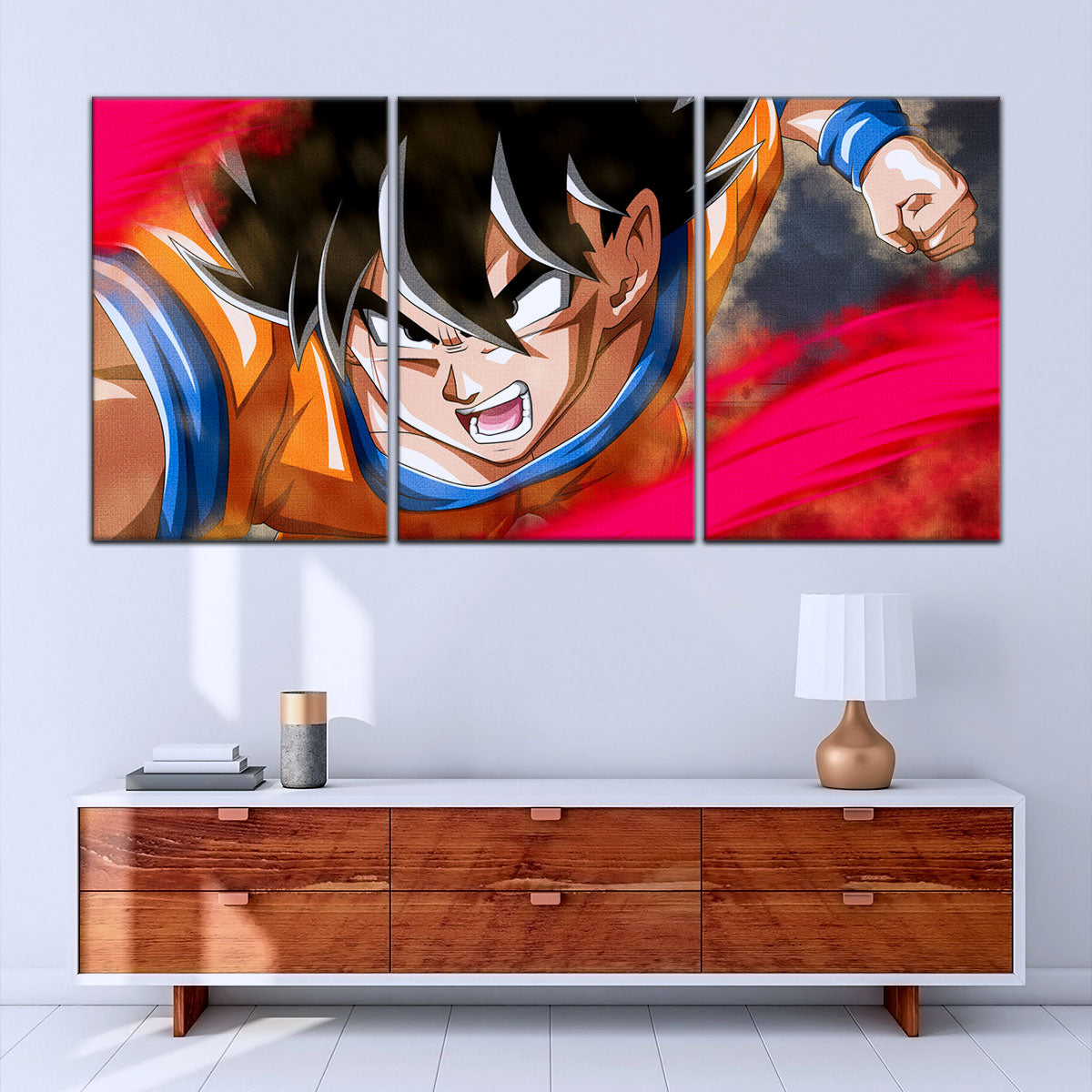 Dragon Ball Super Goku Ultra Instinct Canvas Wall Art - 5 Piece Split Panel DBZ Anime Poster - Ready to Hang Living Room Man Cave Decor - DR5036