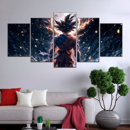 Dragon Ball Super Goku Ultra Instinct Canvas Wall Art - 5 Piece Split Panel DBZ Anime Poster - Ready to Hang Living Room Man Cave Decor - DR5074