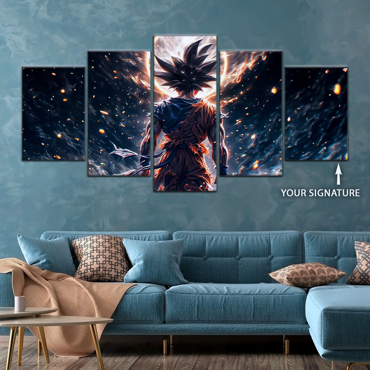 Dragon Ball Super Goku Ultra Instinct Canvas Wall Art - 5 Piece Split Panel DBZ Anime Poster - Ready to Hang Living Room Man Cave Decor - DR5074