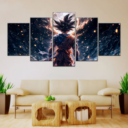 Dragon Ball Super Goku Ultra Instinct Canvas Wall Art - 5 Piece Split Panel DBZ Anime Poster - Ready to Hang Living Room Man Cave Decor - DR5074