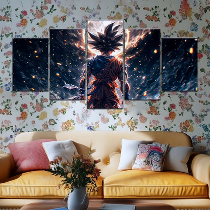 Dragon Ball Super Goku Ultra Instinct Canvas Wall Art - 5 Piece Split Panel DBZ Anime Poster - Ready to Hang Living Room Man Cave Decor - DR5074