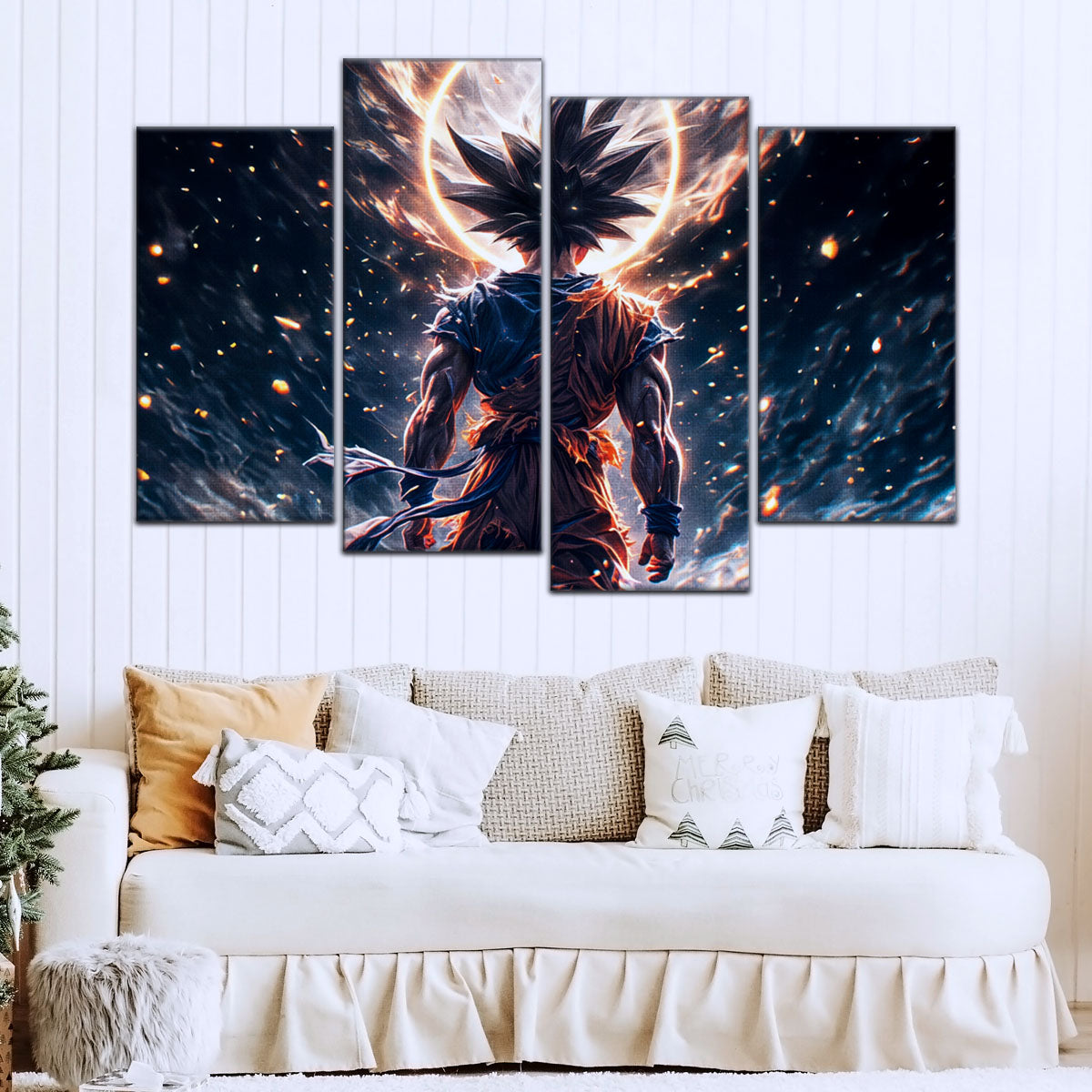 Dragon Ball Super Goku Ultra Instinct Canvas Wall Art - 5 Piece Split Panel DBZ Anime Poster - Ready to Hang Living Room Man Cave Decor - DR5074