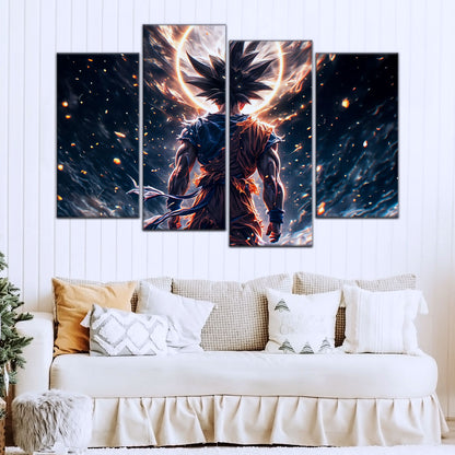 Dragon Ball Super Goku Ultra Instinct Canvas Wall Art - 5 Piece Split Panel DBZ Anime Poster - Ready to Hang Living Room Man Cave Decor - DR5074