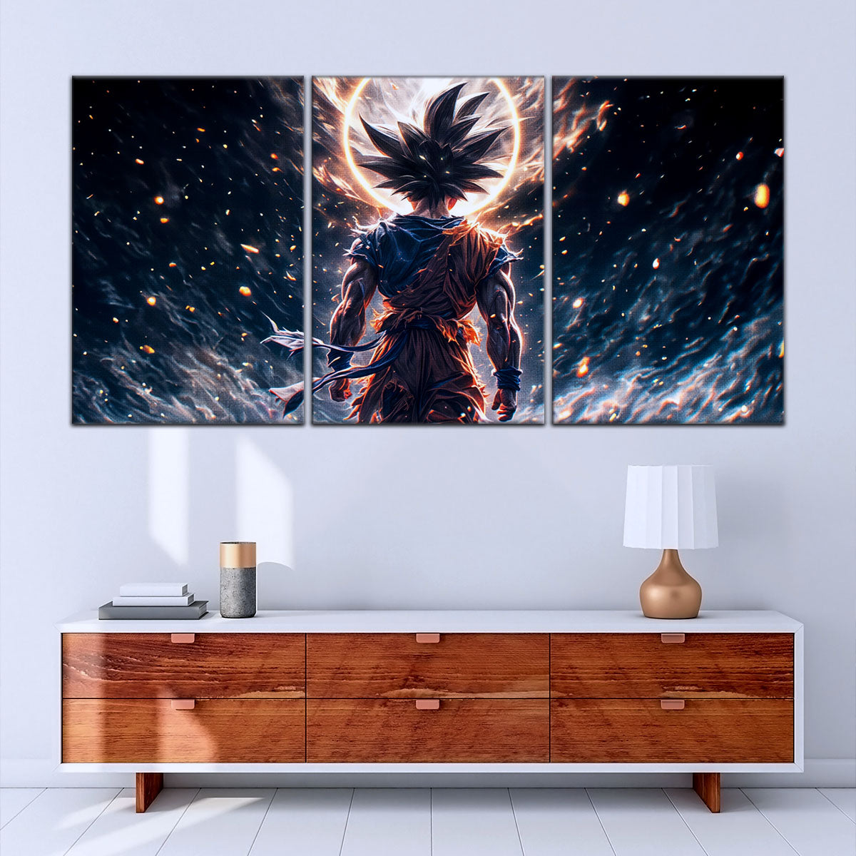 Dragon Ball Super Goku Ultra Instinct Canvas Wall Art - 5 Piece Split Panel DBZ Anime Poster - Ready to Hang Living Room Man Cave Decor - DR5074