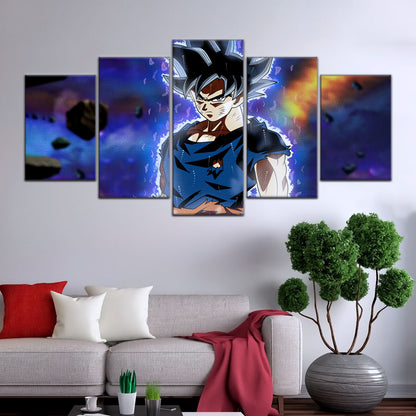 Dragon Ball Super Goku Ultra Instinct Canvas Wall Art - 5 Piece Split Panel DBZ Anime Poster - Ready to Hang Living Room Man Cave Decor - DR5075