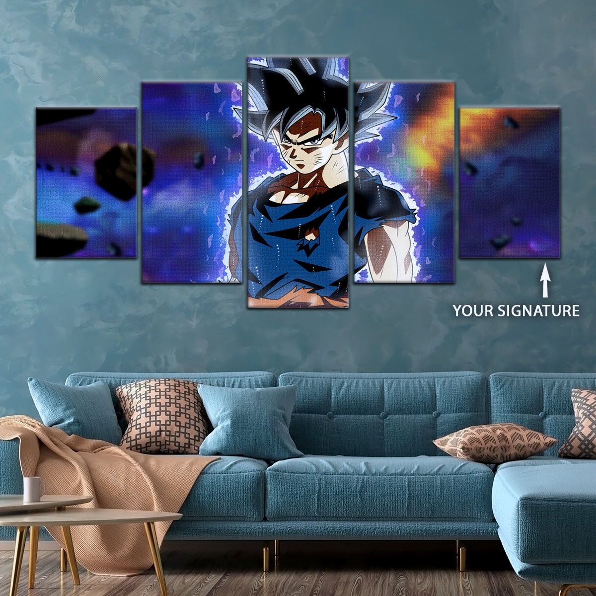 Dragon Ball Super Goku Ultra Instinct Canvas Wall Art - 5 Piece Split Panel DBZ Anime Poster - Ready to Hang Living Room Man Cave Decor - DR5075