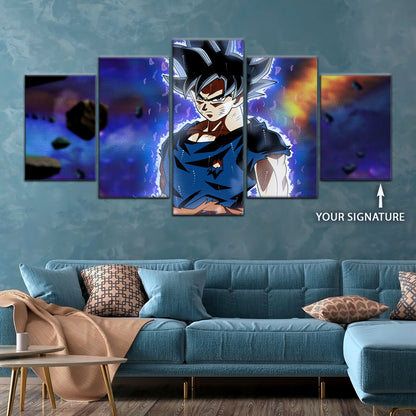 Dragon Ball Super Goku Ultra Instinct Canvas Wall Art - 5 Piece Split Panel DBZ Anime Poster - Ready to Hang Living Room Man Cave Decor - DR5075